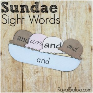 Sundae with sight words on the bowls and ice cream
