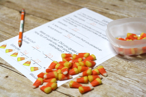 Free Candy Corn Math pack featuring addition, estimation, comparing numbers, and more!