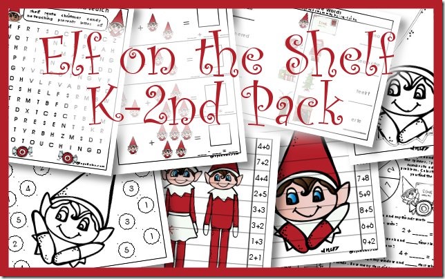 Elf on the Shelf Printable Pack for Kindergaren, 1st, and 2nd Grade.  Math, writing, addition, word problems are more!