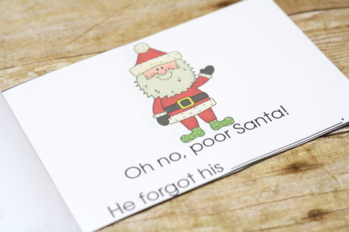 Santa is forgetful (except for names, of course) and needs help ensuring that he doesn't leave the house without his hat...or pants. Easy reader and game!