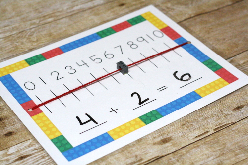 LEGO Number Line mat for hangs on LEGO addition and subtraction!