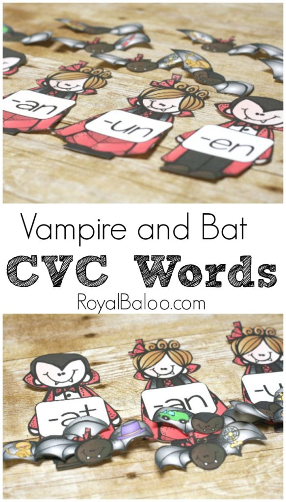 CVC Matching and reading practice with vampires and bats. Free printable for learning to read.
