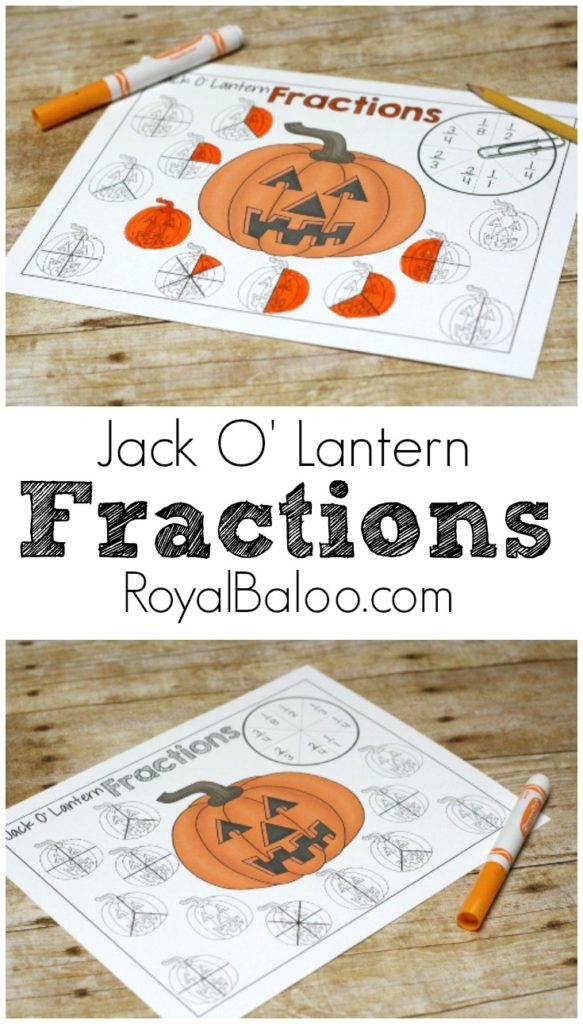 Free printable Jack O Lantern Fractions! Practice beginning fractions and more advanced fractions with this fun and simple dot marker fraction printable!