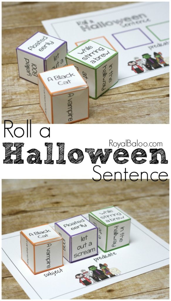 Roll a Halloween sentence and practice grammar while making silly sentences.