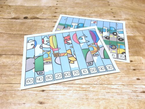 Practice skip counting with fun and easy transportation skip counting puzzles.  Free printable!