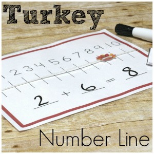 Practice addition and subtraction with a turkey number line from 1-10! Fun hands on math!