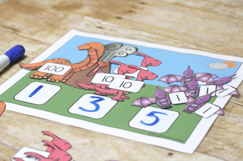 Practice place value with a fun dinosaur theme! 1's, 10s, and 100s can be tackled with the dinosaur place value. 