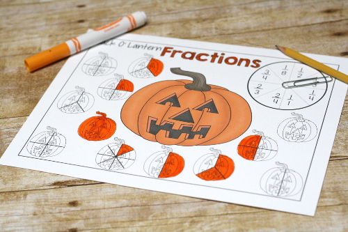 Free printable Jack O Lantern Fractions! Practice beginning fractions and more advanced fractions with this fun and simple dot marker fraction printable!