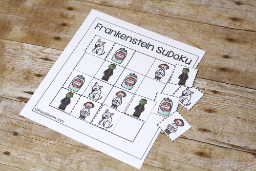 Halloween Themed SuDoKu free printable!  Witches, wizards, vampires, frankenstein, and skeleton SuDoKu printables!  Great for logic skills and problem solving for kids!