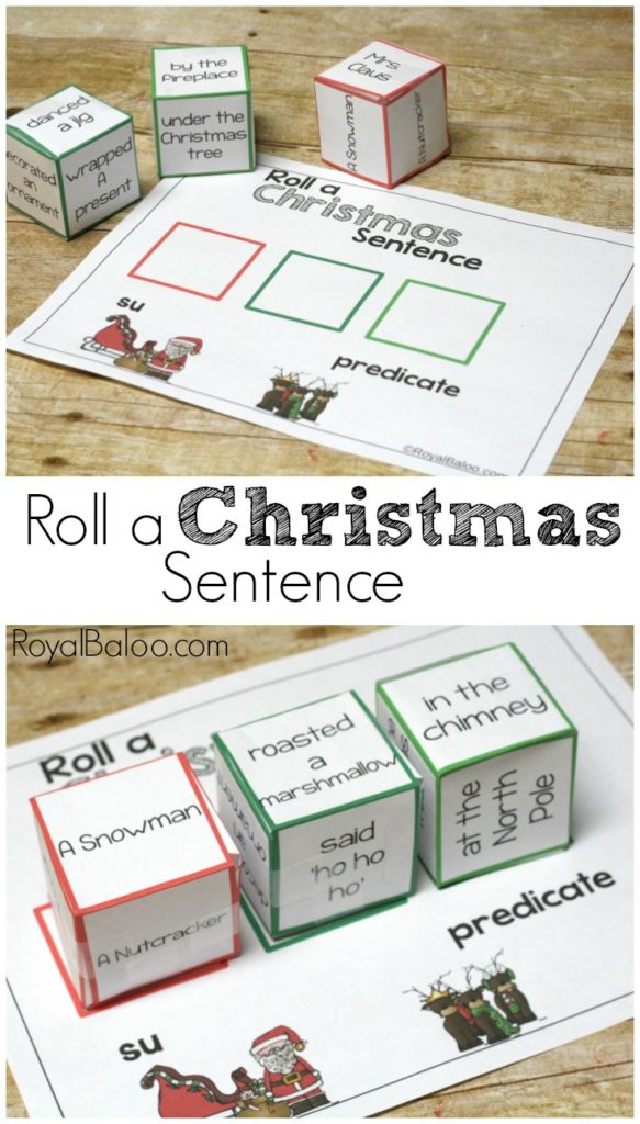 Sillness abounds!  Make reading and writing fun again.  Practice subjects and predicates with a fun Roll a Christmas Sentence!