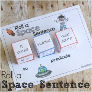Silly sentences for space!  Roll a space sentence and practicing reading, among other things.  Silly sentences are fun and exciting!