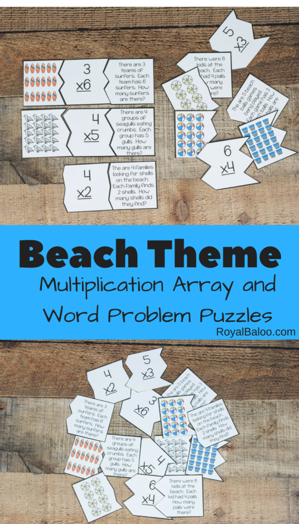 Beach Multiplication Array and Word Problem Puzzles → Royal Baloo