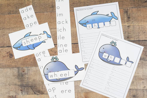 Practice digraph words for digraphs sh and wh with these digraph sliders. Find the words, make the words, write the words.