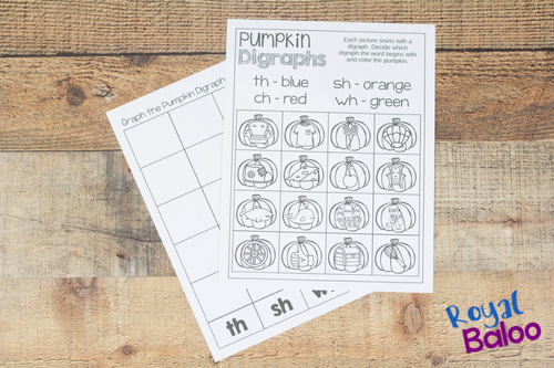 Combine two subjects with one activity in this fun pumpkin digraph and graphing set! Work on sounding out words that begin with digraphs!