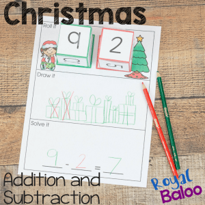 Christmas math mats are a sure way to make addition and subtraction way more fun this holiday season! Roll, add, solve! Easy, simple, fun.