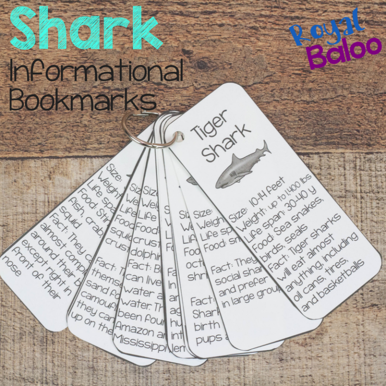 Shark Facts Bookmark Printables for Shark Week
